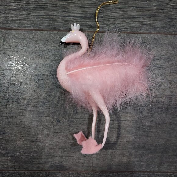 De Carlini Pink Glass Legs Flamingo Feathered Christmas Ornament Made In Italy - Picture 2 of 8